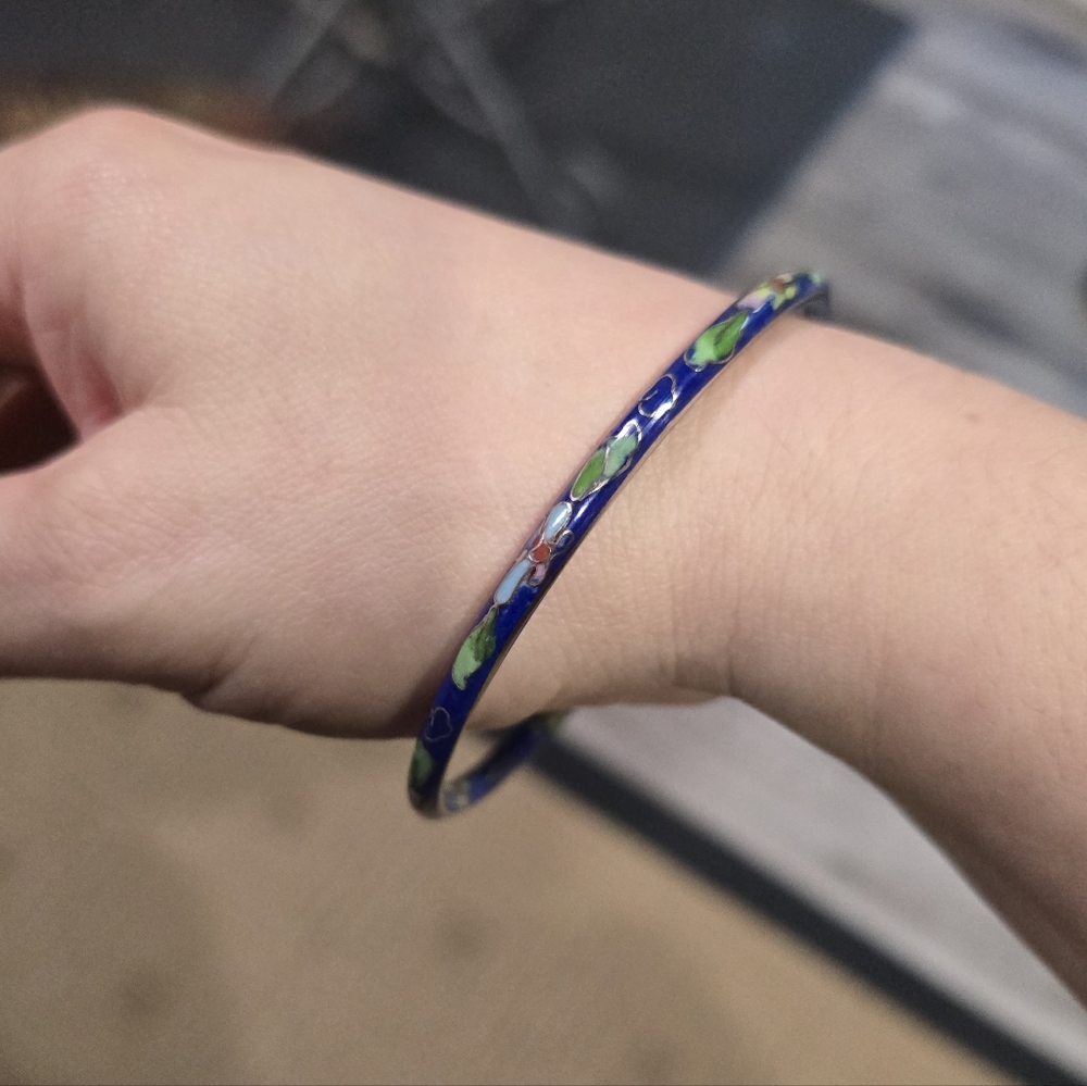 Vintage Blue Cloisonné Enamel Bangle - Picture 1 of 4